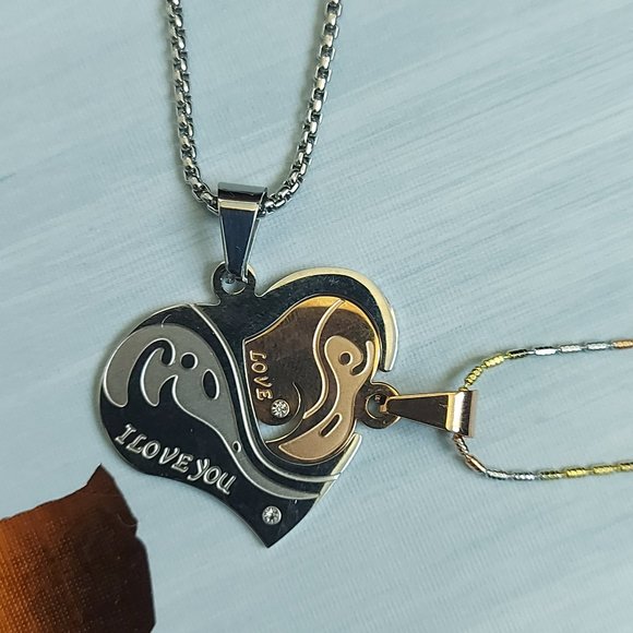 COUPLE'S HEART NECKLACE GOLD PLATED BRAND NEW - Picture 6 of 9